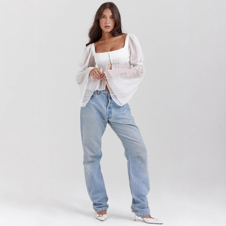 Vero Bloom Top – Sheer Square Neckline