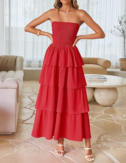 Dress Off-Shoulder Tiered Maxi – Elegant Fit