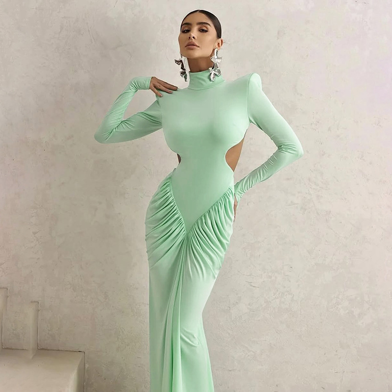 High Neck Backless Dress – Elegant Long Fit