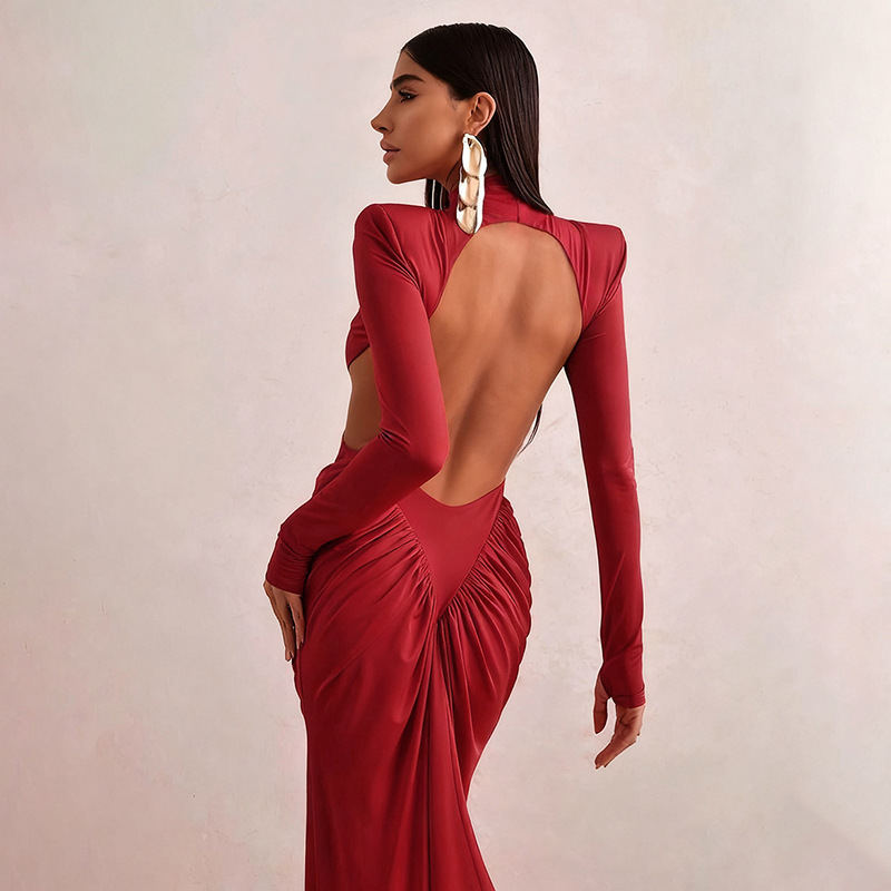 High Neck Backless Dress – Elegant Long Fit