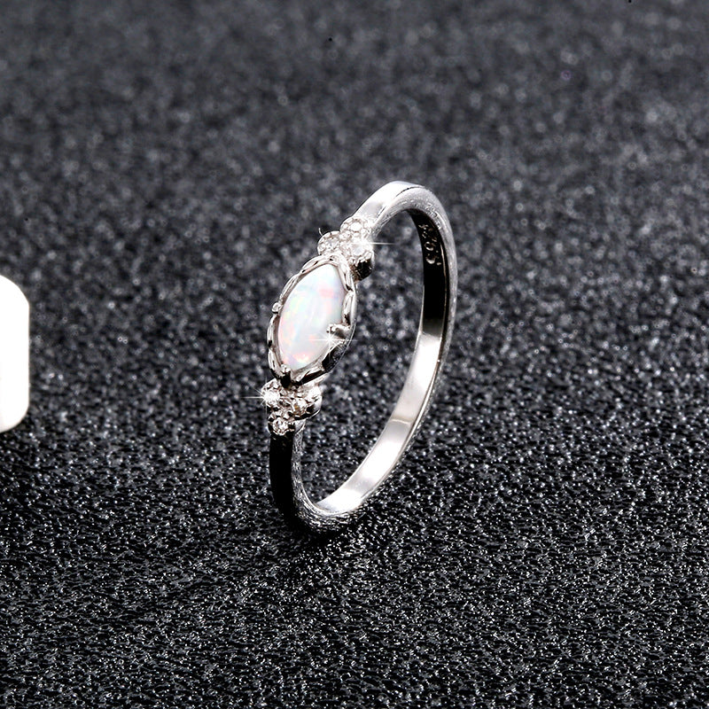 Sterling Silver Ring – Egg-Shaped Opal Accent